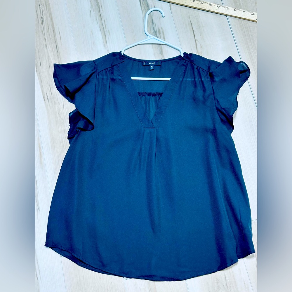 Black sheer size MED Ruffle Sleeve Top A135